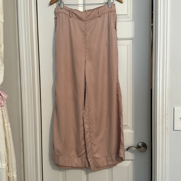 Joie 100% lyocell blush pale pink wide leg elastic waist pant w pockets large - Picture 1 of 5